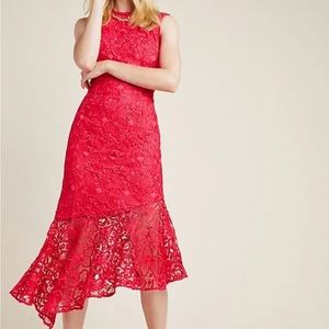 Shoshanna Anthropologie Anthro Botanique Red Lace dress cocktail party $400